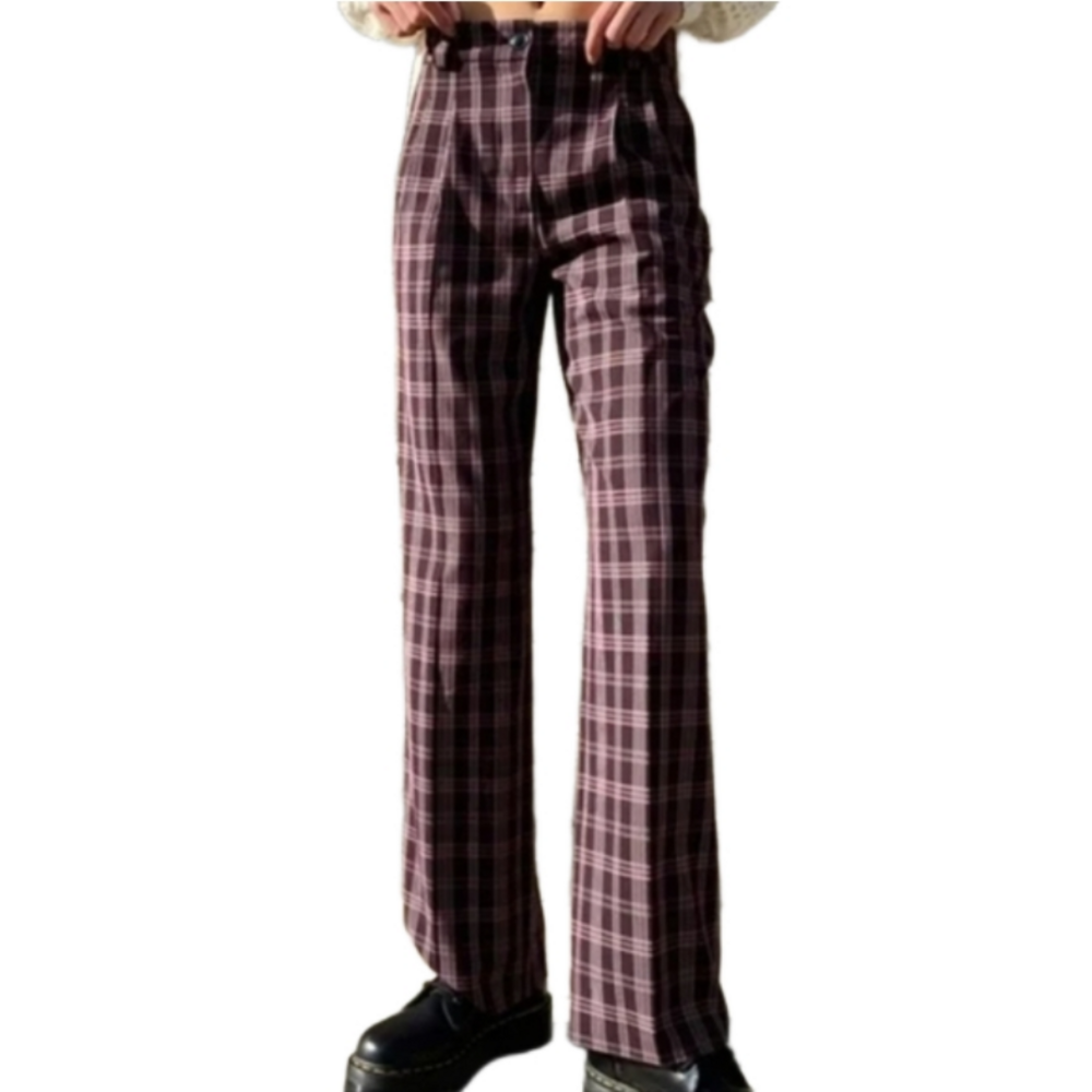 Sunday Best Plum Plaid High-Rise Wide-Leg Pants